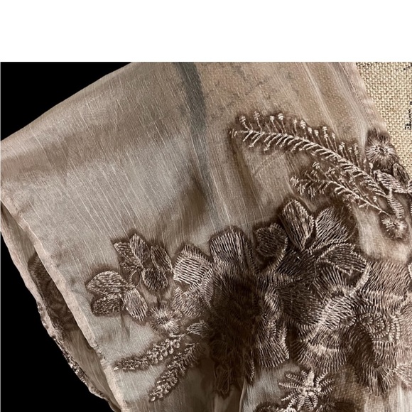 Calstyle Tan/Brown Sheer Coverup Embroidered Sz 2XL XC - Picture 6 of 8